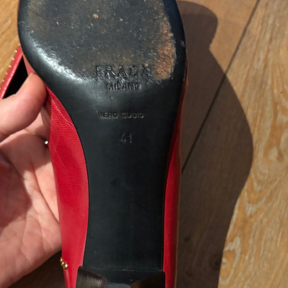 Prada Red Studded Heels 41/10 vintage 80s - Picture 4 of 7